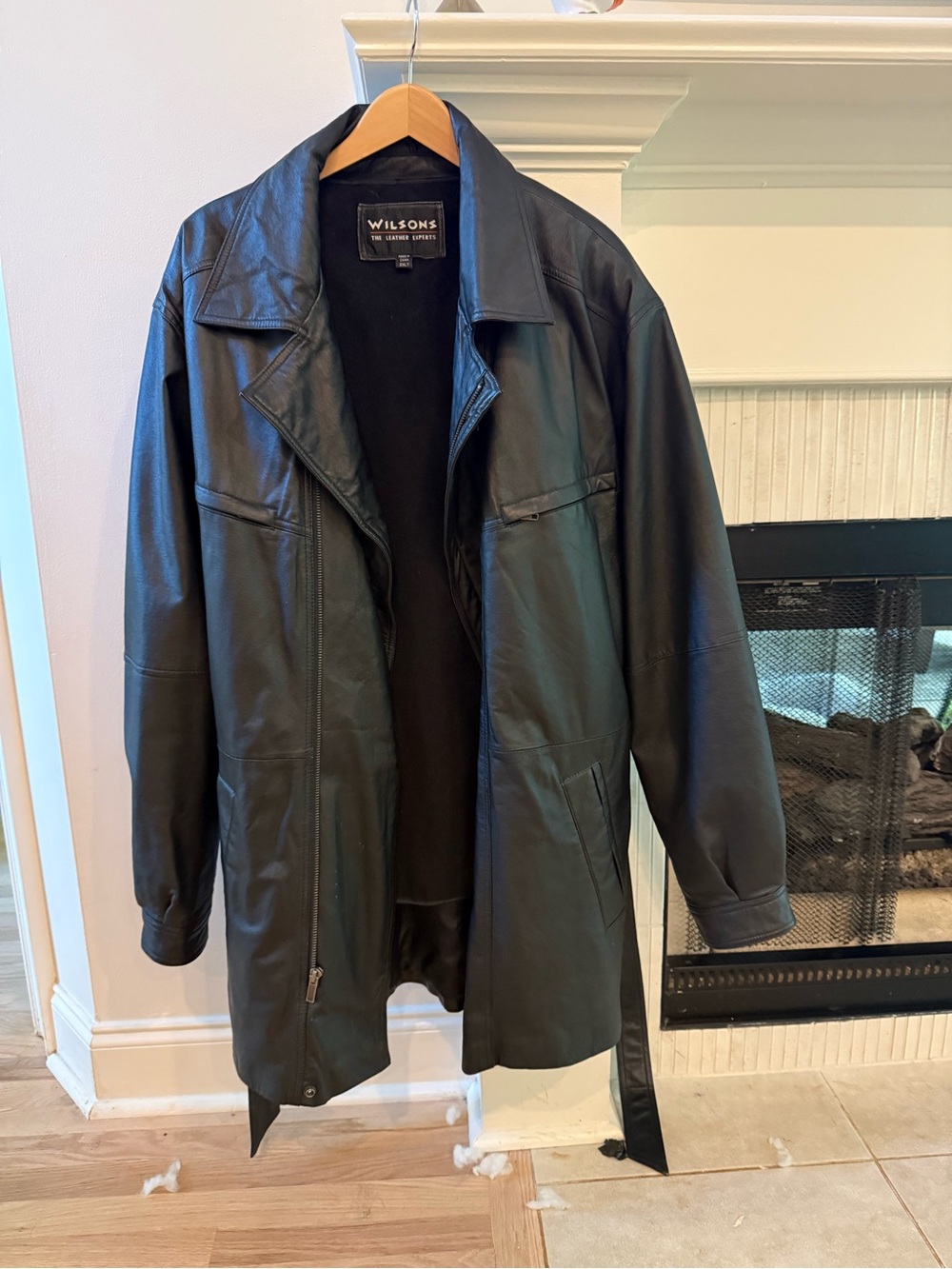 Wilson’s Leather Black Genuine Leather Belted Coat 2XL Tall